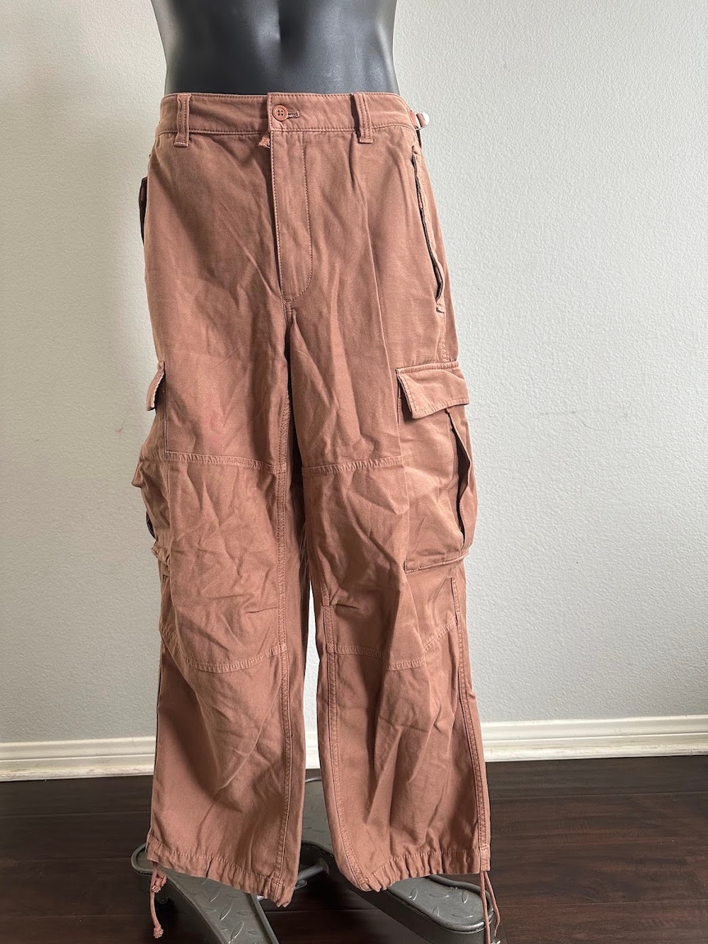 Aritzia Supply Cargo Pants Brown Wide Leg Drawstring Hem Utility Size 10